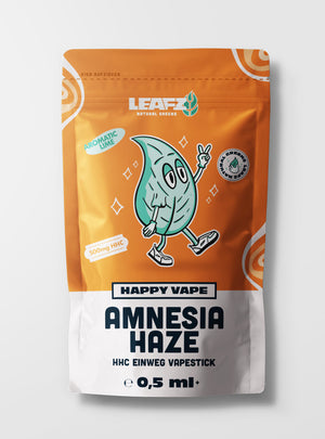 leafz.de - Ein Foto aus der Frontansicht. Es zeigt die Packung der Geschmacksrichtung Amnesia Haze auf weißem Hintergrund. 
