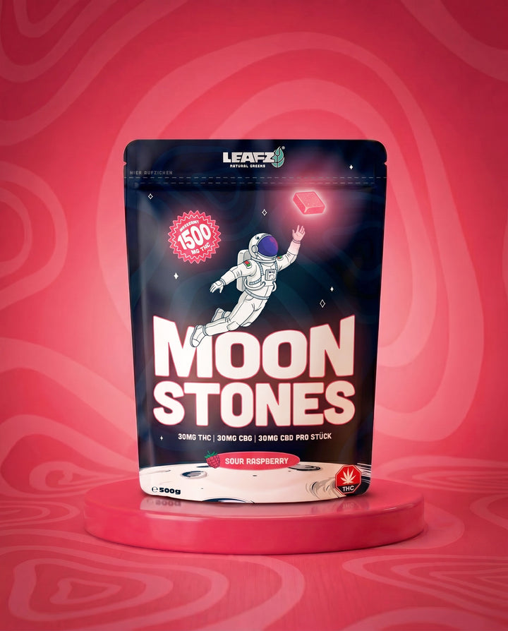 LEAFZ Moon Stones 1500mg Sour Raspberry — 50 Nutzhanf-Fruchtgummis à je 30 mg THC